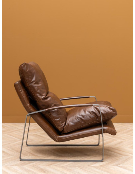 Fauteuil lounge cuir pleine fleur marron 63,5x106x76 cm Homy  - 4