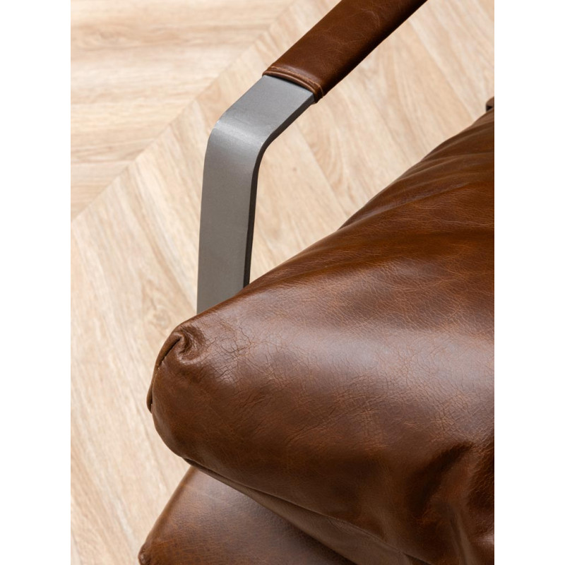 Fauteuil lounge cuir pleine fleur marron 63,5x106x76 cm Homy  - 6