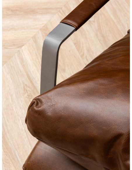 Fauteuil lounge cuir pleine fleur marron 63,5x106x76 cm Homy  - 6