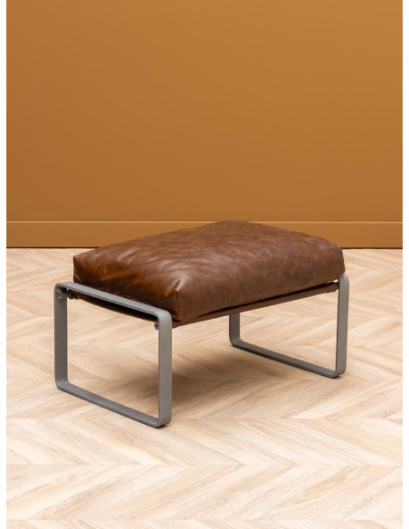 Repose-pieds cuir pleine fleur marron 69x46x40 cm Homy  - 2