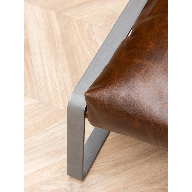 Repose-pieds cuir pleine fleur marron 69x46x40 cm Homy  - 3