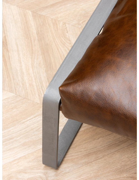 Repose-pieds cuir pleine fleur marron 69x46x40 cm Homy  - 3