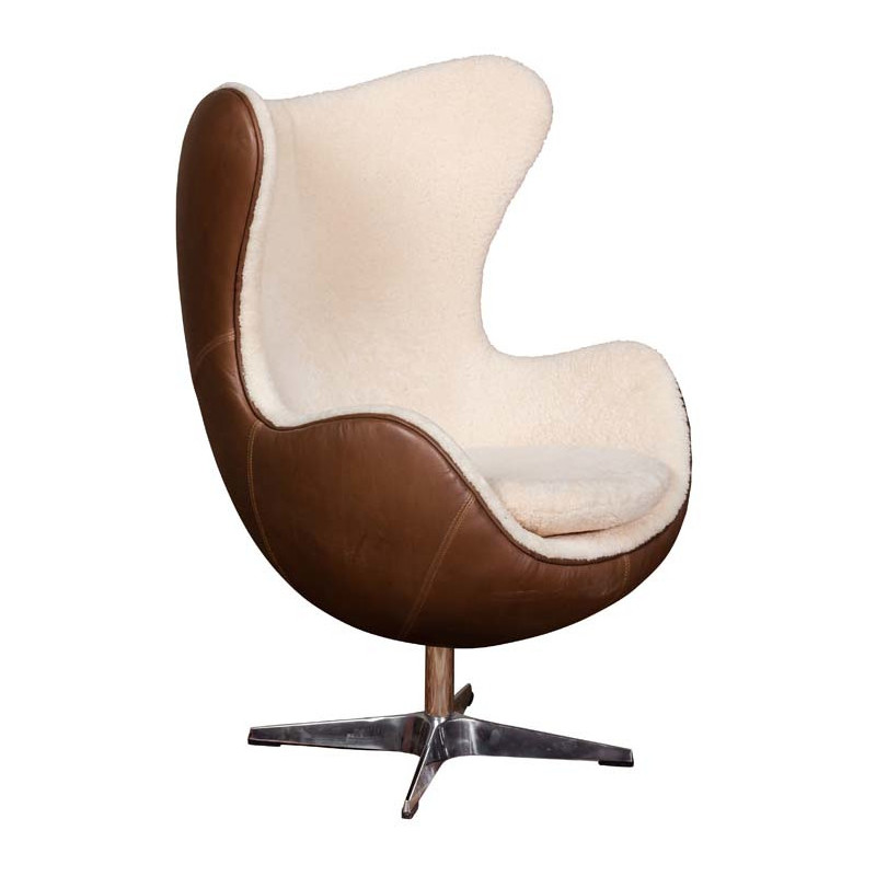 Fauteuil œuf cuir et peau de mouton Tenzing  - 1