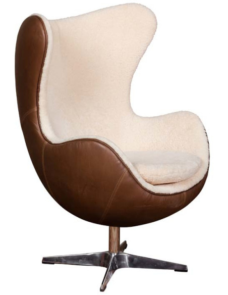 Fauteuil œuf cuir et peau de mouton Tenzing  - 1