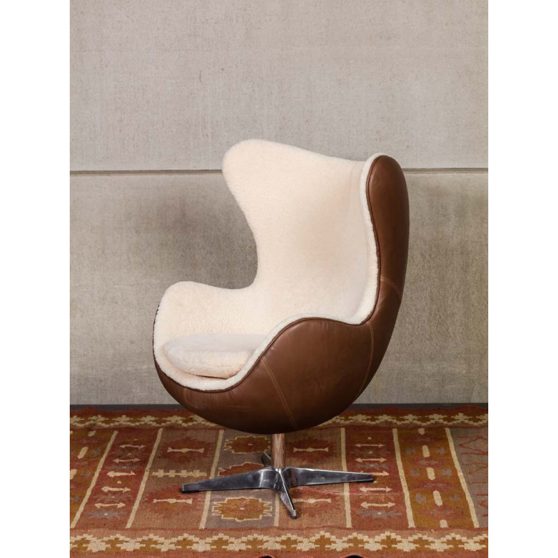 Fauteuil œuf cuir et peau de mouton Tenzing  - 5