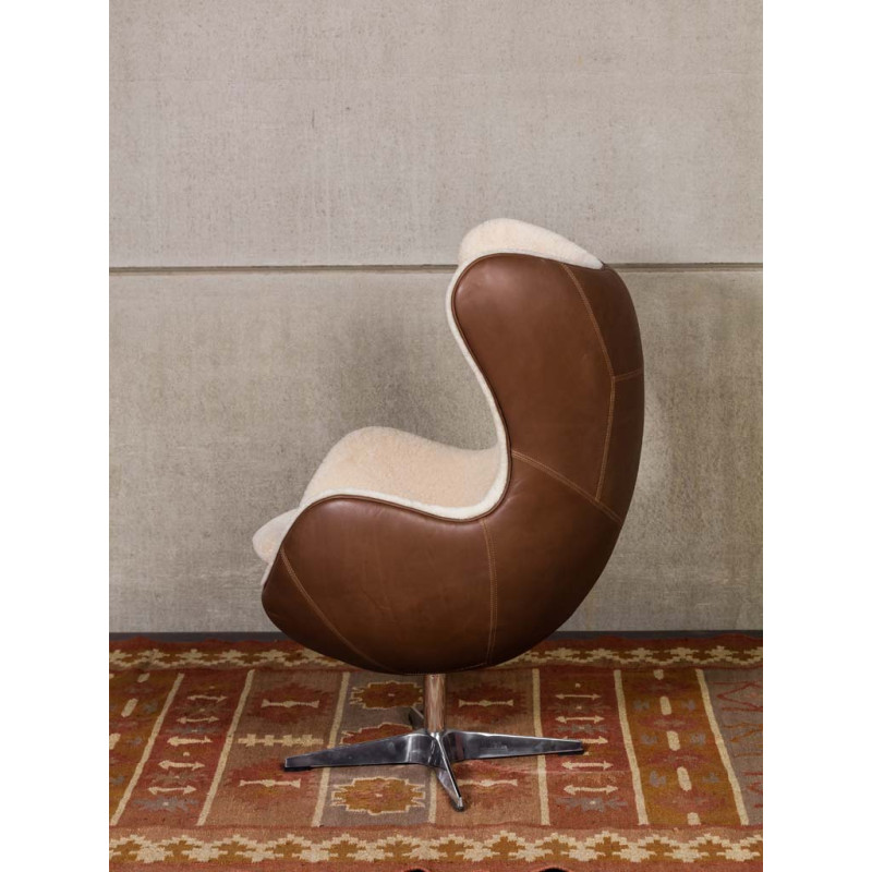 Fauteuil œuf cuir et peau de mouton Tenzing  - 7
