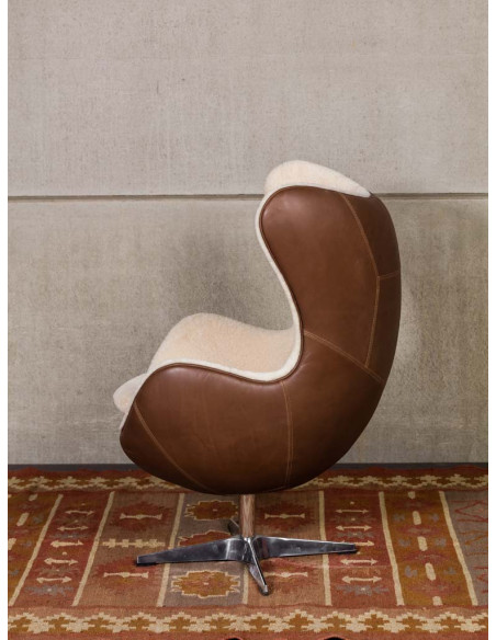 Fauteuil œuf cuir et peau de mouton Tenzing  - 7