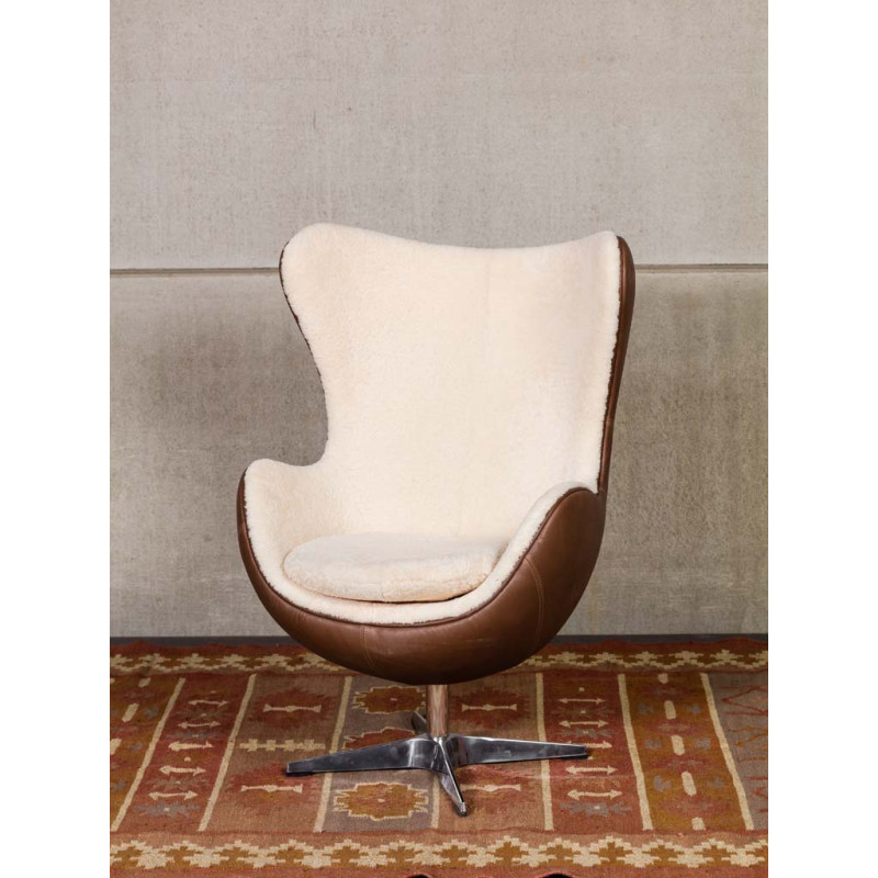 Fauteuil œuf cuir et peau de mouton Tenzing  - 3