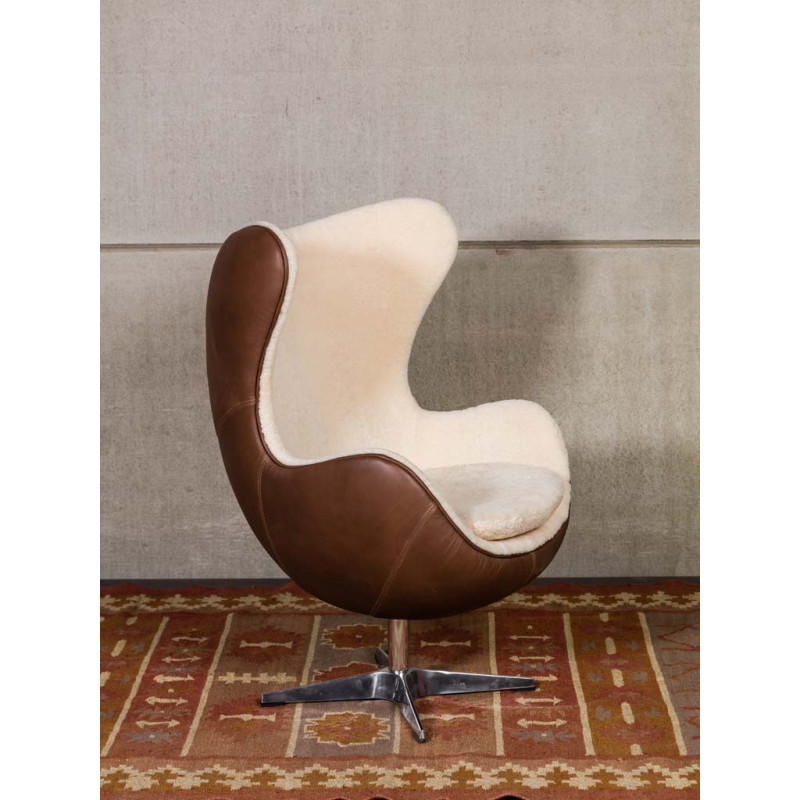 Fauteuil œuf cuir et peau de mouton Tenzing  - 6