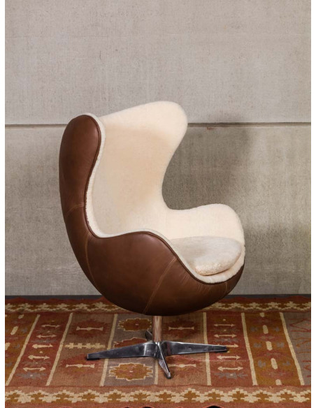 Fauteuil œuf cuir et peau de mouton Tenzing  - 6