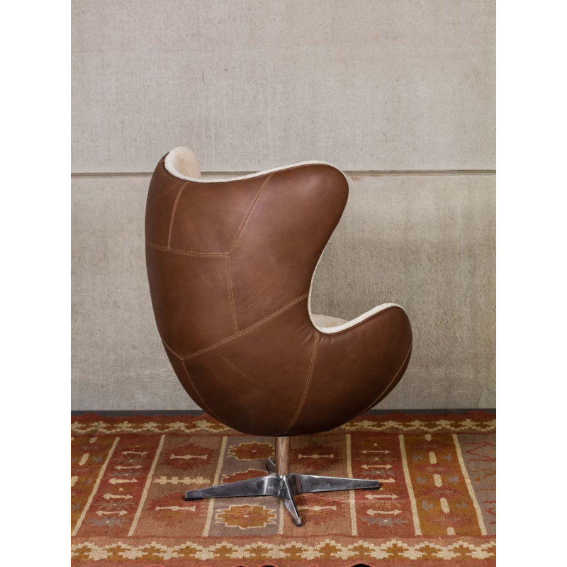 Fauteuil œuf cuir et peau de mouton Tenzing  - 8