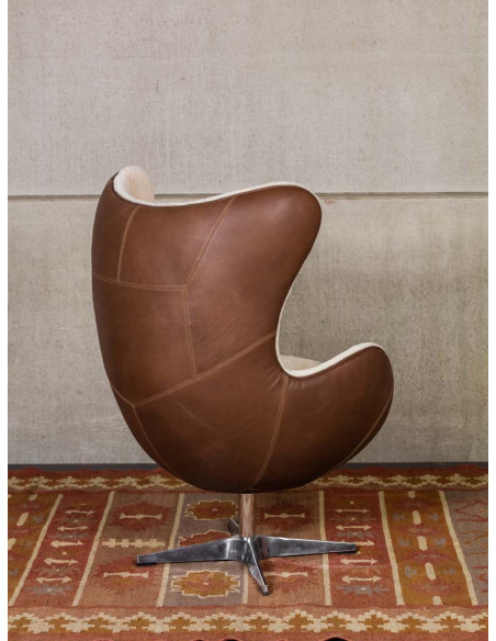 Fauteuil œuf cuir et peau de mouton Tenzing  - 8