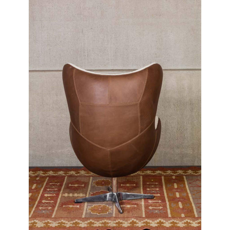 Fauteuil œuf cuir et peau de mouton Tenzing  - 9