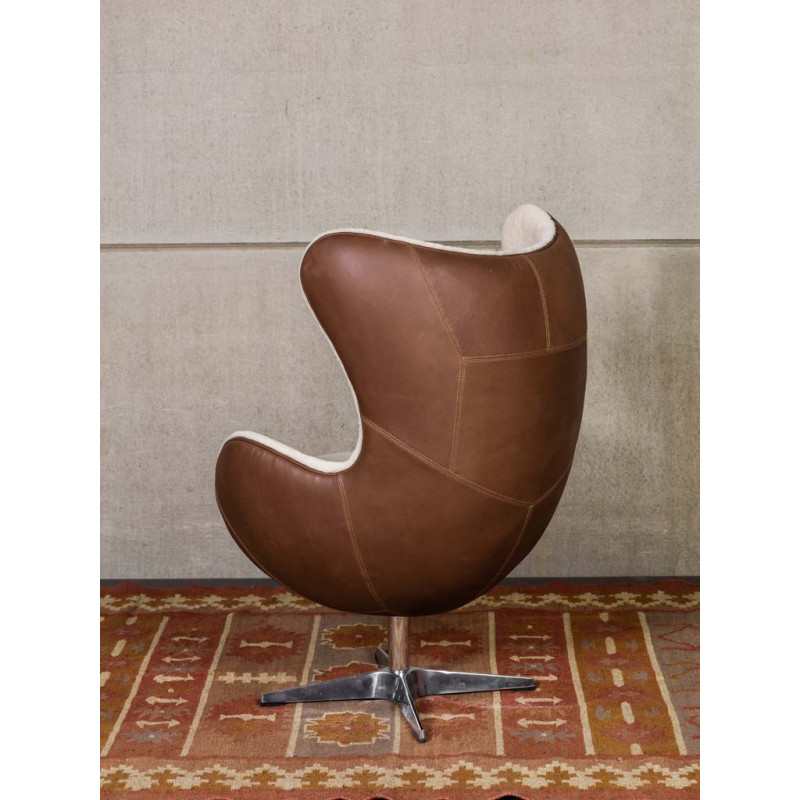 Fauteuil œuf cuir et peau de mouton Tenzing  - 10