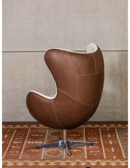 Fauteuil œuf cuir et peau de mouton Tenzing  - 10