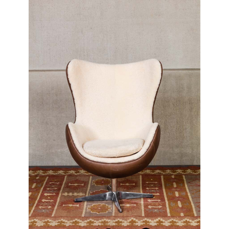 Fauteuil œuf cuir et peau de mouton Tenzing  - 4
