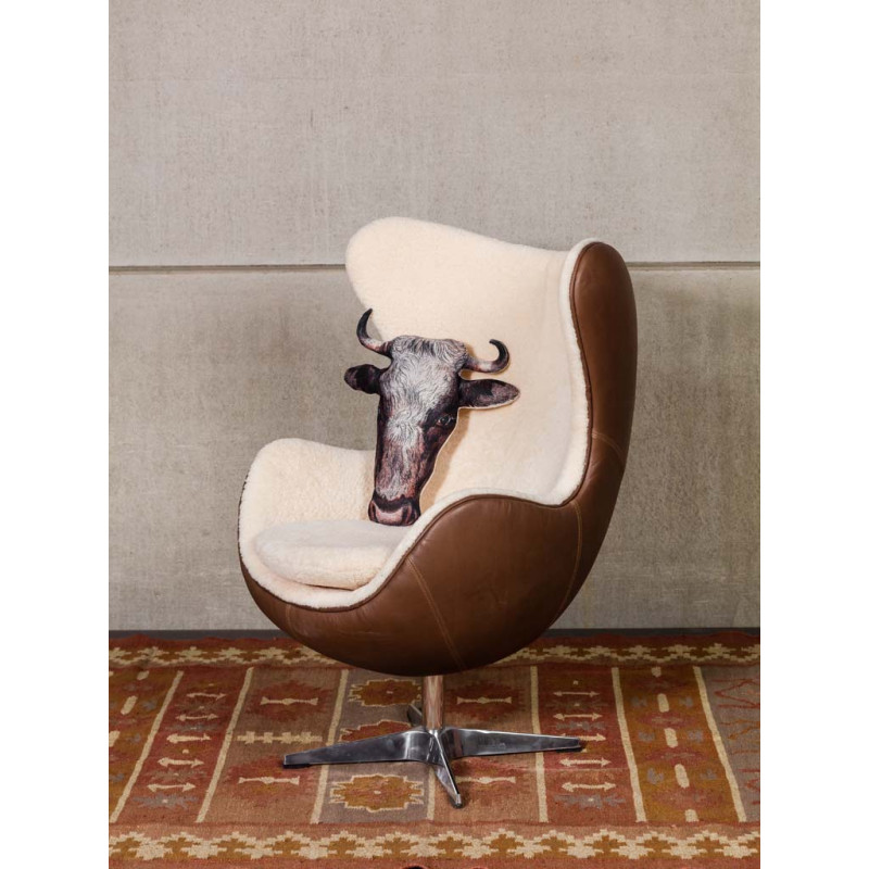 Fauteuil œuf cuir et peau de mouton Tenzing  - 2