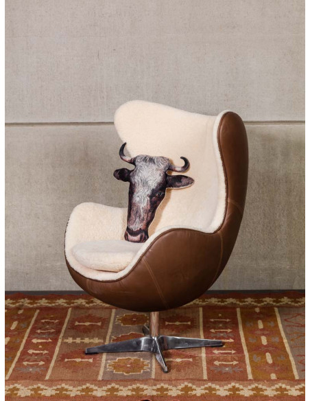 Fauteuil œuf cuir et peau de mouton Tenzing  - 2