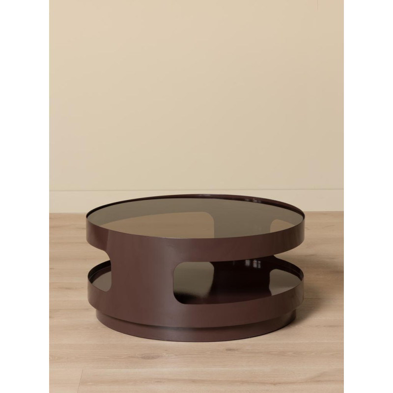 Table basse ronde verre fumé métal marron Onyru  - 2