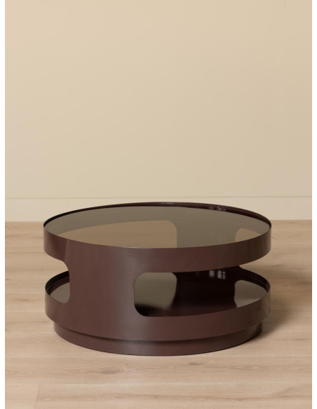Table basse ronde verre fumé métal marron Onyru  - 2