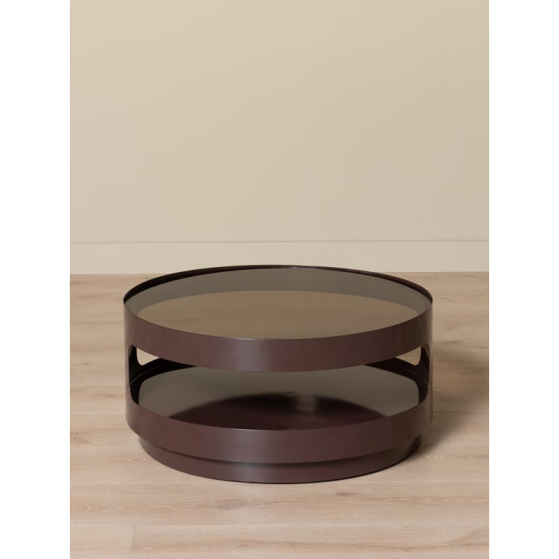 Table basse ronde verre fumé métal marron Onyru  - 3