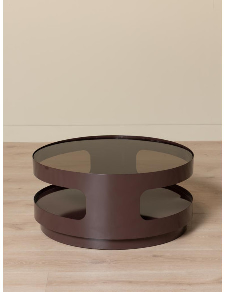 Table basse ronde verre fumé métal marron Onyru  - 4