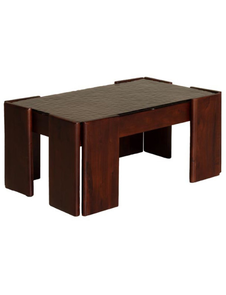 Table basse rectangulaire acacia verre en relief 80x50,5x35 cm Templo  - 1