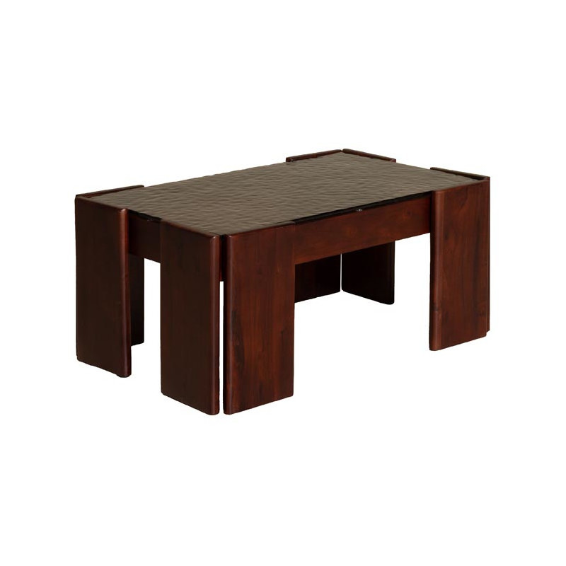 Table basse rectangulaire acacia verre en relief 80x50,5x35 cm Templo  - 1