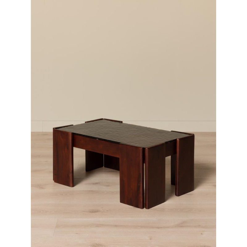 Table basse rectangulaire acacia verre en relief 80x50,5x35 cm Templo  - 2