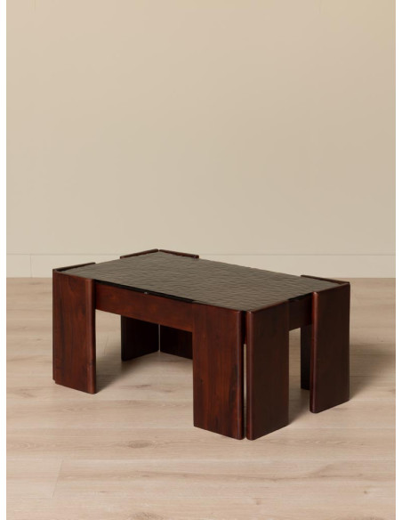 Table basse rectangulaire acacia verre en relief 80x50,5x35 cm Templo  - 2
