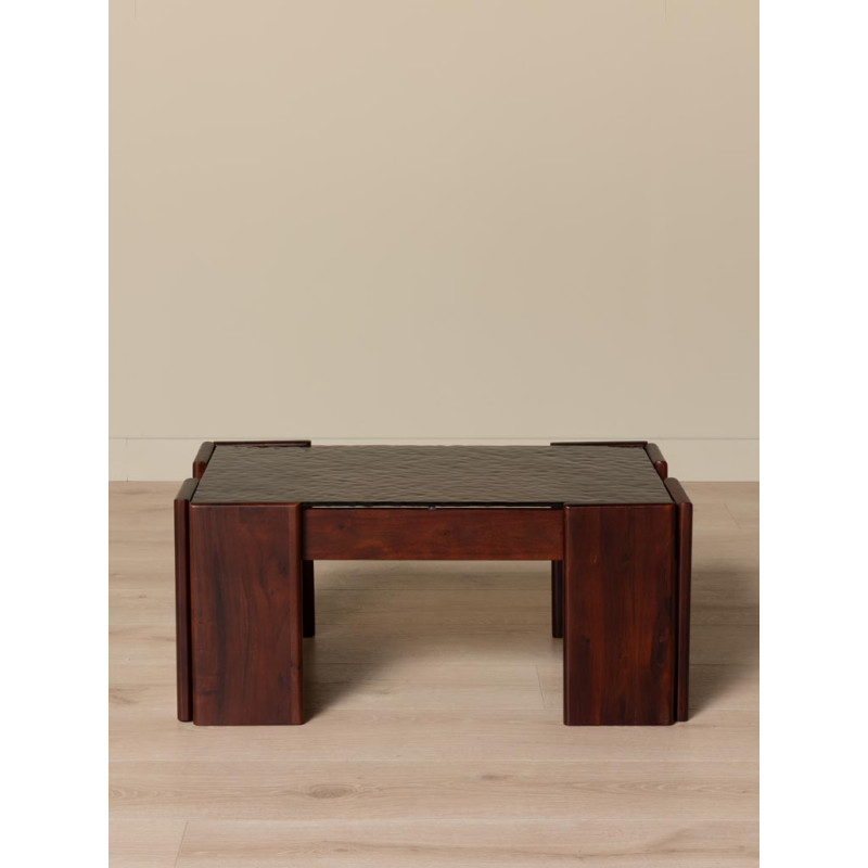 Table basse rectangulaire acacia verre en relief 80x50,5x35 cm Templo  - 3