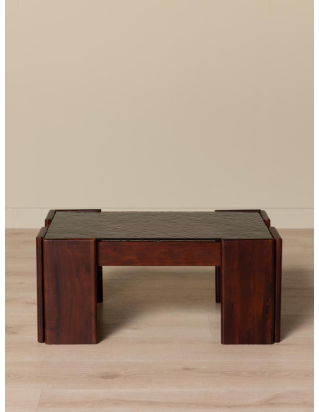 Table basse rectangulaire acacia verre en relief 80x50,5x35 cm Templo  - 3
