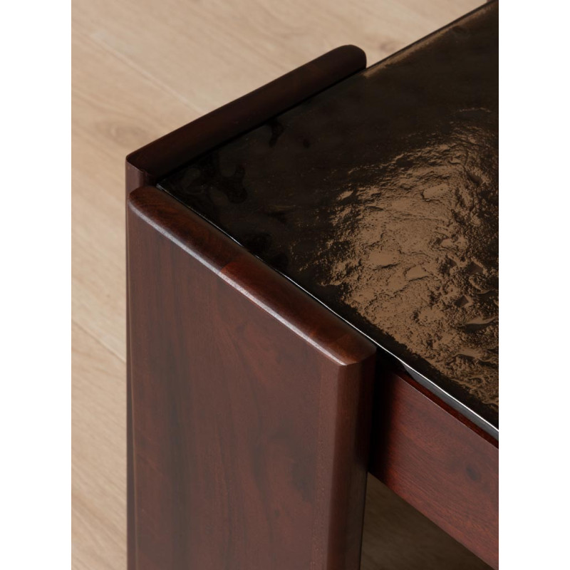 Table basse rectangulaire acacia verre en relief 80x50,5x35 cm Templo  - 4