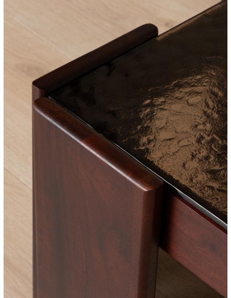 Table basse rectangulaire acacia verre en relief 80x50,5x35 cm Templo  - 4