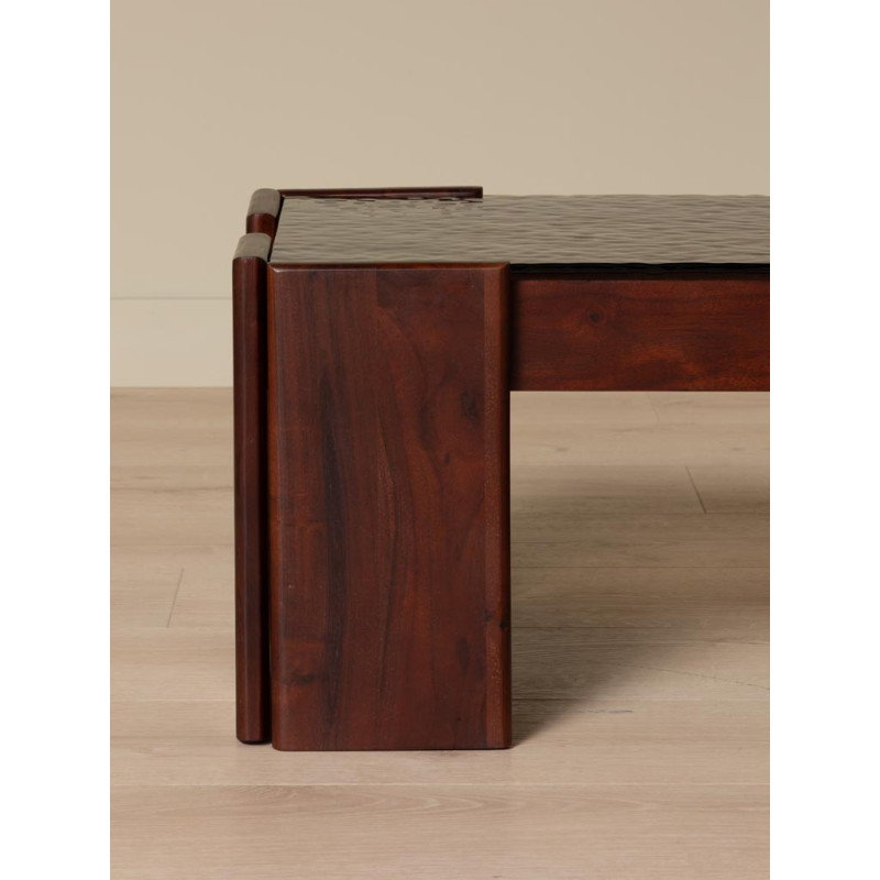 Table basse rectangulaire acacia verre en relief 80x50,5x35 cm Templo  - 5