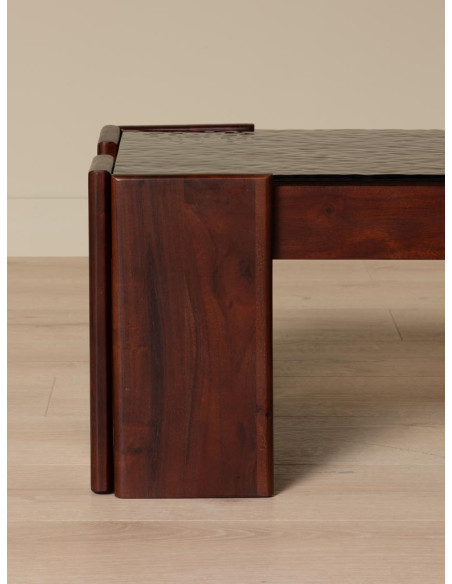 Table basse rectangulaire acacia verre en relief 80x50,5x35 cm Templo  - 5