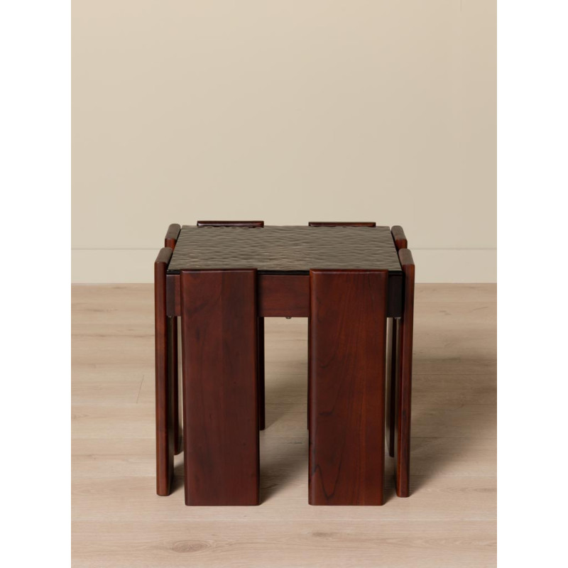 Table d’appoint carrée acacia et verre en relief 48x48x45 cm Templo  - 2
