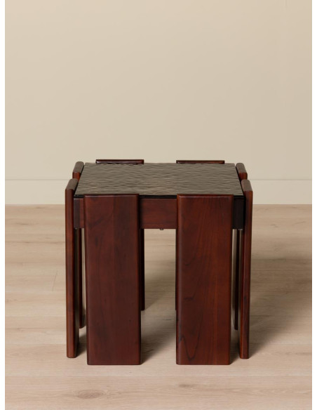 Table d’appoint carrée acacia et verre en relief 48x48x45 cm Templo  - 2