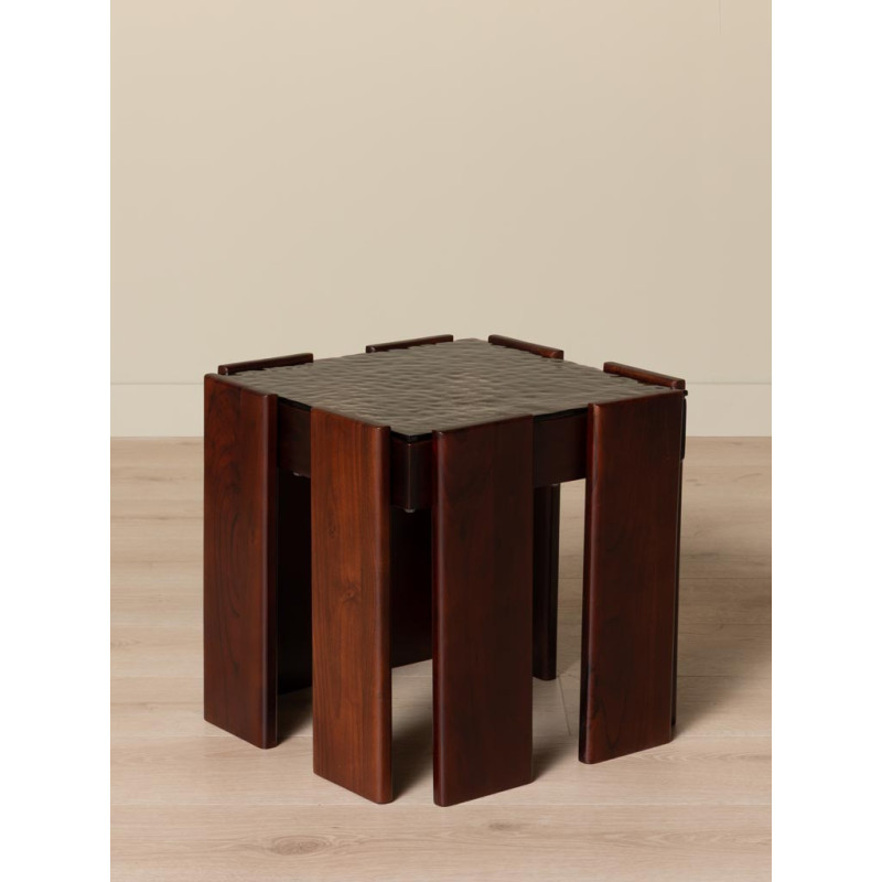 Table d’appoint carrée acacia et verre en relief 48x48x45 cm Templo  - 3