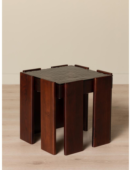 Table d’appoint carrée acacia et verre en relief 48x48x45 cm Templo  - 3