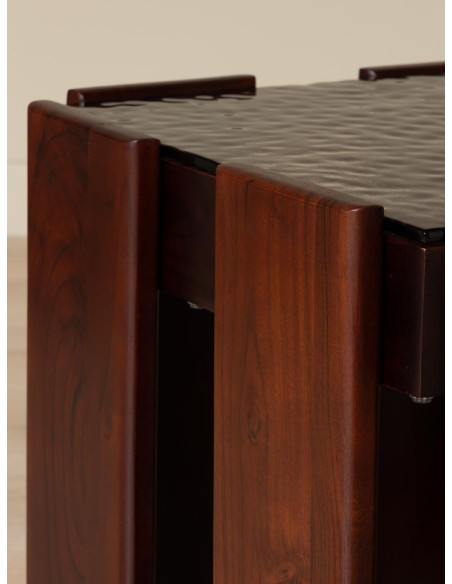 Table d’appoint carrée acacia et verre en relief 48x48x45 cm Templo  - 5
