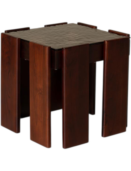 Table d’appoint carrée acacia et verre en relief 48x48x45 cm Templo  - 1