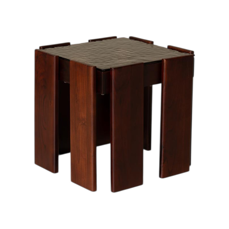 Table d’appoint carrée acacia et verre en relief 48x48x45 cm Templo  - 1