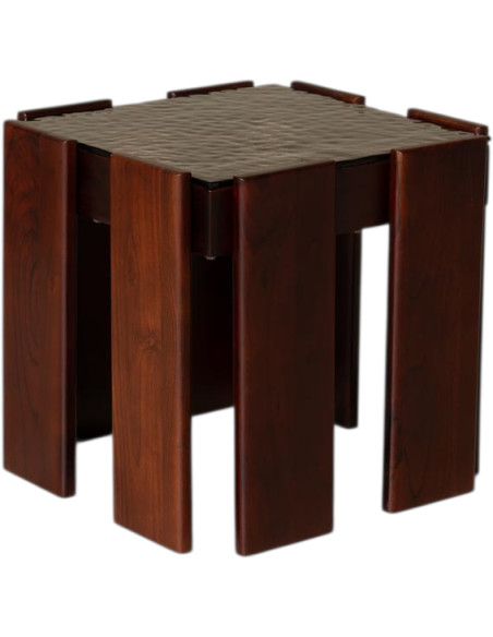 Table d’appoint carrée acacia et verre en relief 48x48x45 cm Templo  - 1
