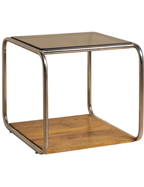 Table d’appoint verre fumé chrome et bois 51x44x42,5 cm Smokey  - 1