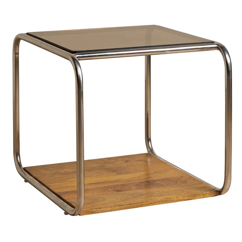 Table d’appoint verre fumé chrome et bois 51x44x42,5 cm Smokey  - 1
