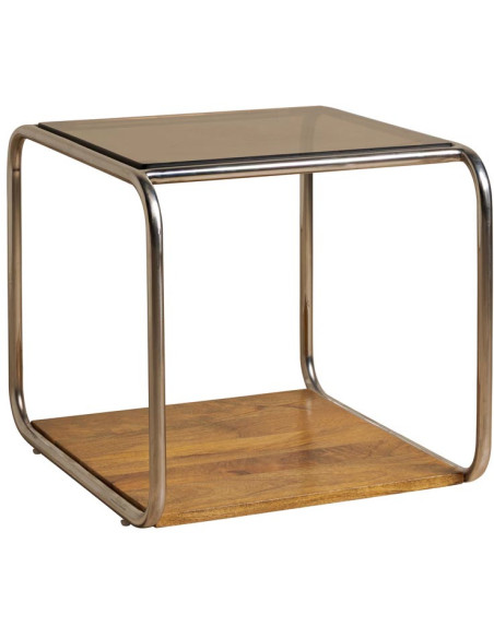 Table d’appoint verre fumé chrome et bois 51x44x42,5 cm Smokey  - 1