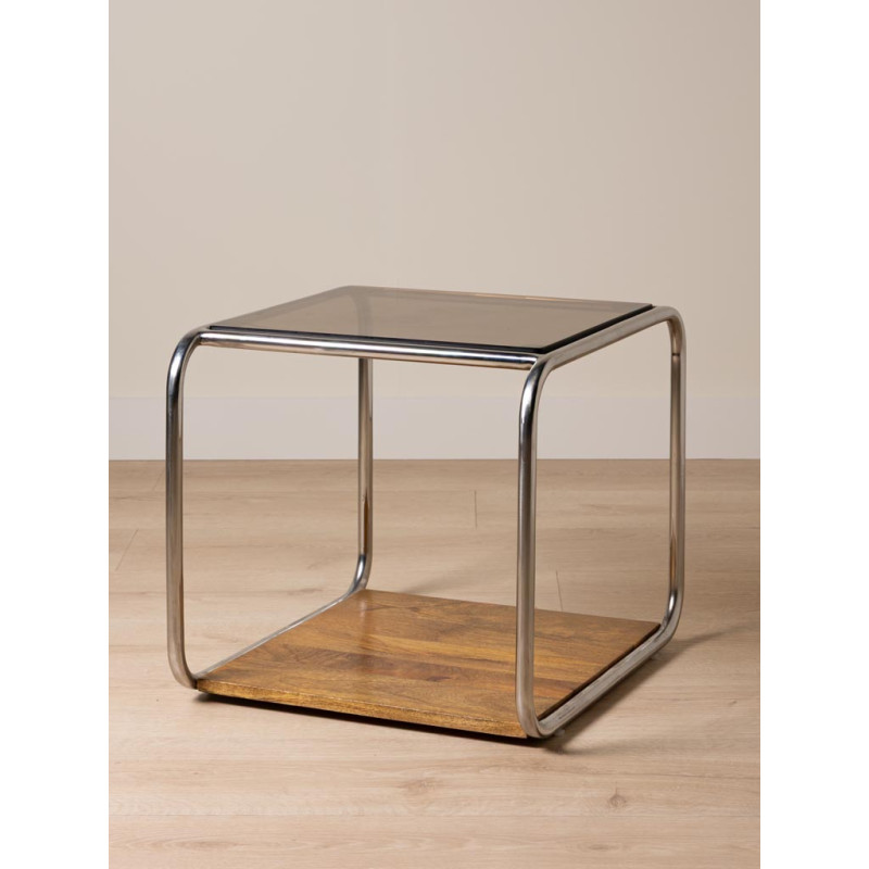 Table d’appoint verre fumé chrome et bois 51x44x42,5 cm Smokey  - 4