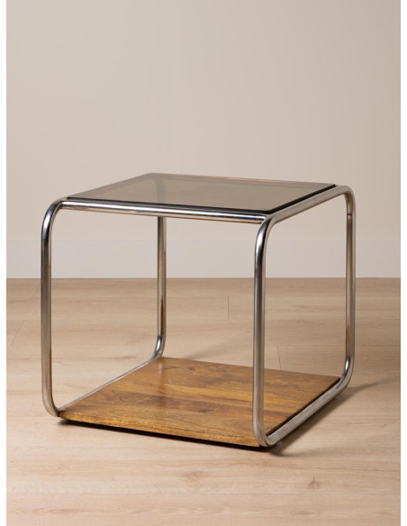 Table d’appoint verre fumé chrome et bois 51x44x42,5 cm Smokey  - 4