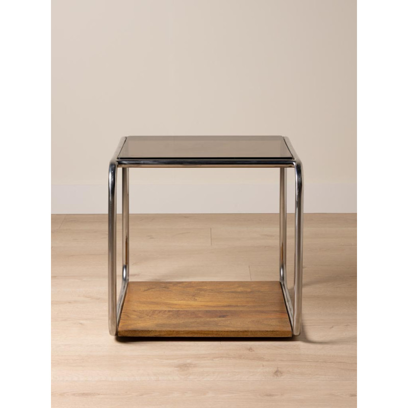 Table d’appoint verre fumé chrome et bois 51x44x42,5 cm Smokey  - 5